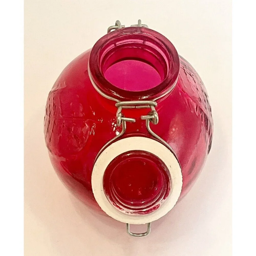 Cherry Red Glass Apple Canister 5.5” Jar with Wire Bail Lid Food Storage Craft